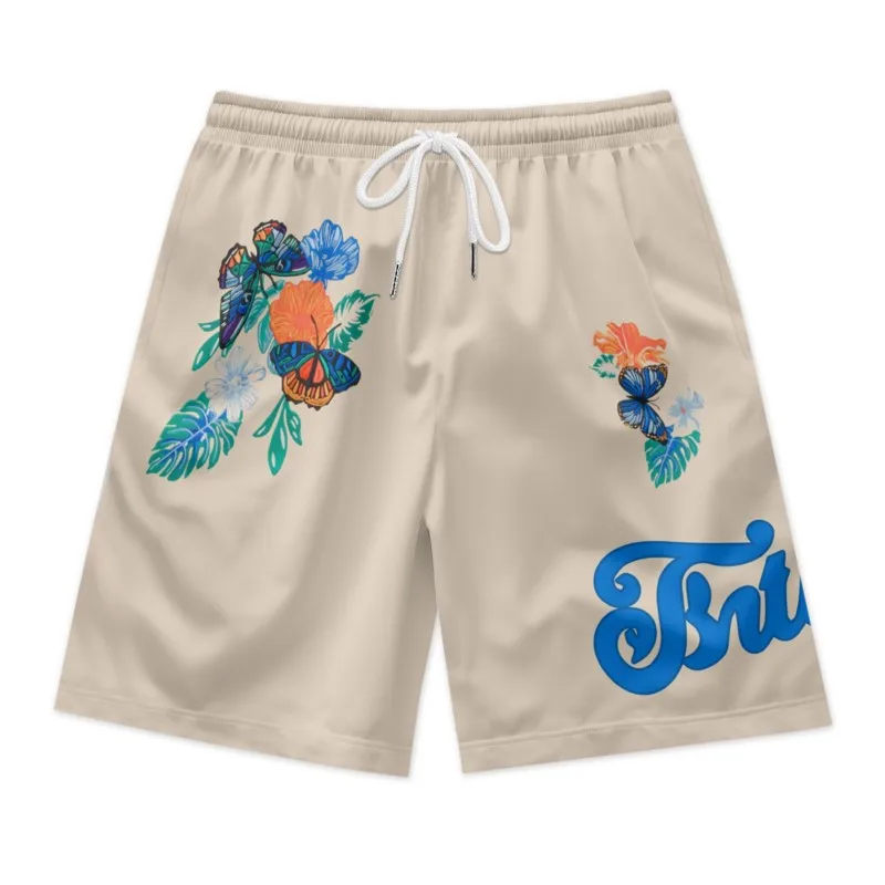 Butterfly Print Men's Drawstring Waist Polyester Shorts Quick Dry Breathable Beach Shorts Casual Sport Shorts