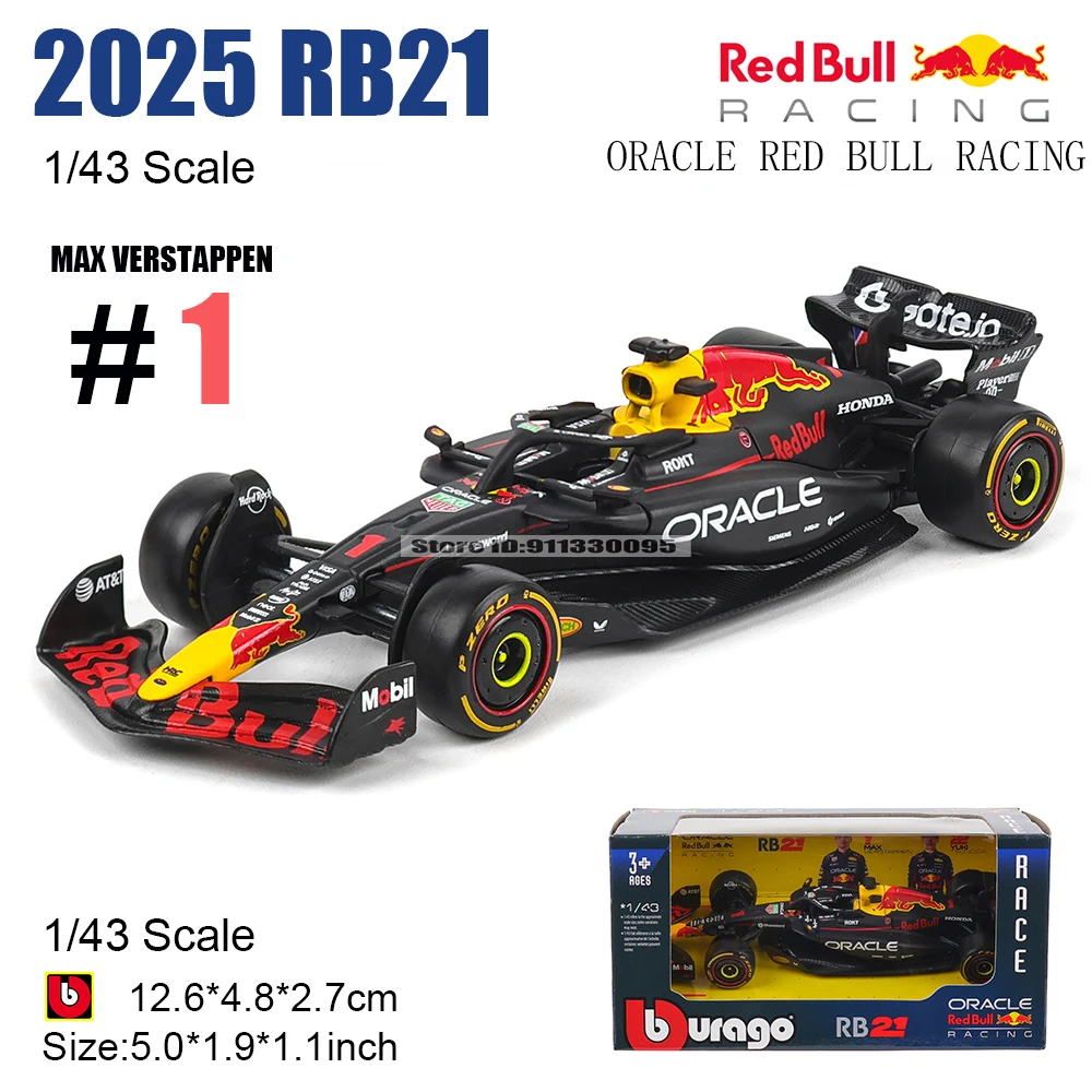 Bburago 1:43 2025 F1 ريد بول RB21 # 1 Verstappen # 22 Yuki Tsunoda legierung auto druckguss model spielzeug sammlung