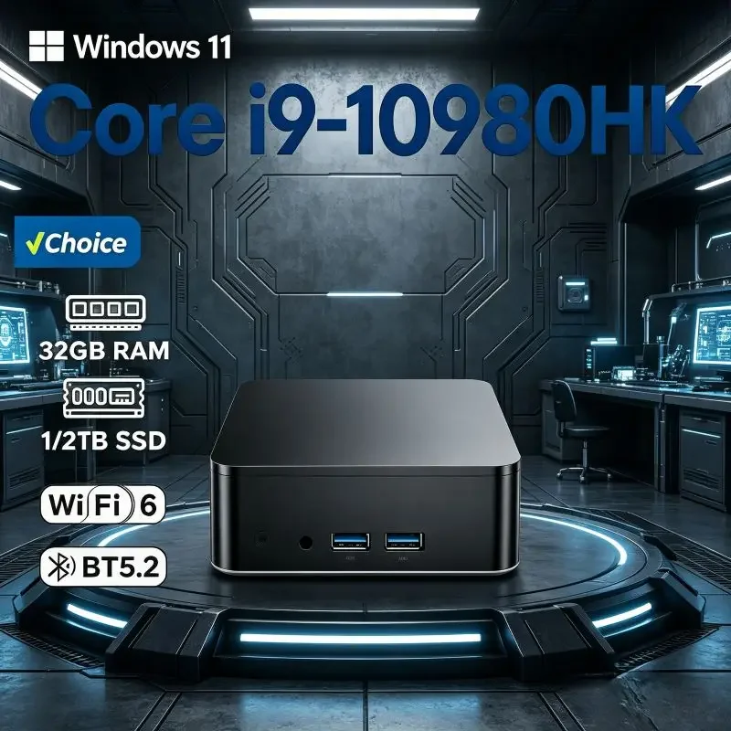 

Office & Home Multitasking Mini PC Core I9 10980HK Win11 16GB RAM SSD WiFi6 BT5.2 Crisp 4K 60Hz RGB Sleek Compact Tiny Host
