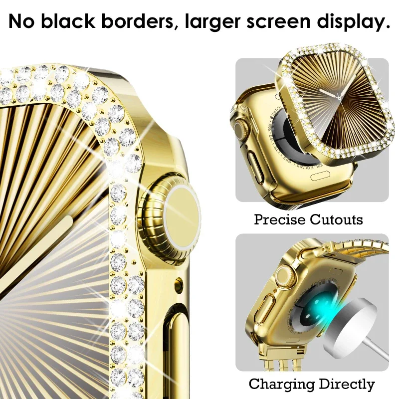 Diamond Cover For Apple watch Case 45mm 41mm 38mm 42mm 44mm 40mm Tempered Glass+Bumper Screen Protector series 9 8 7 6 5 4 3 SE view 6