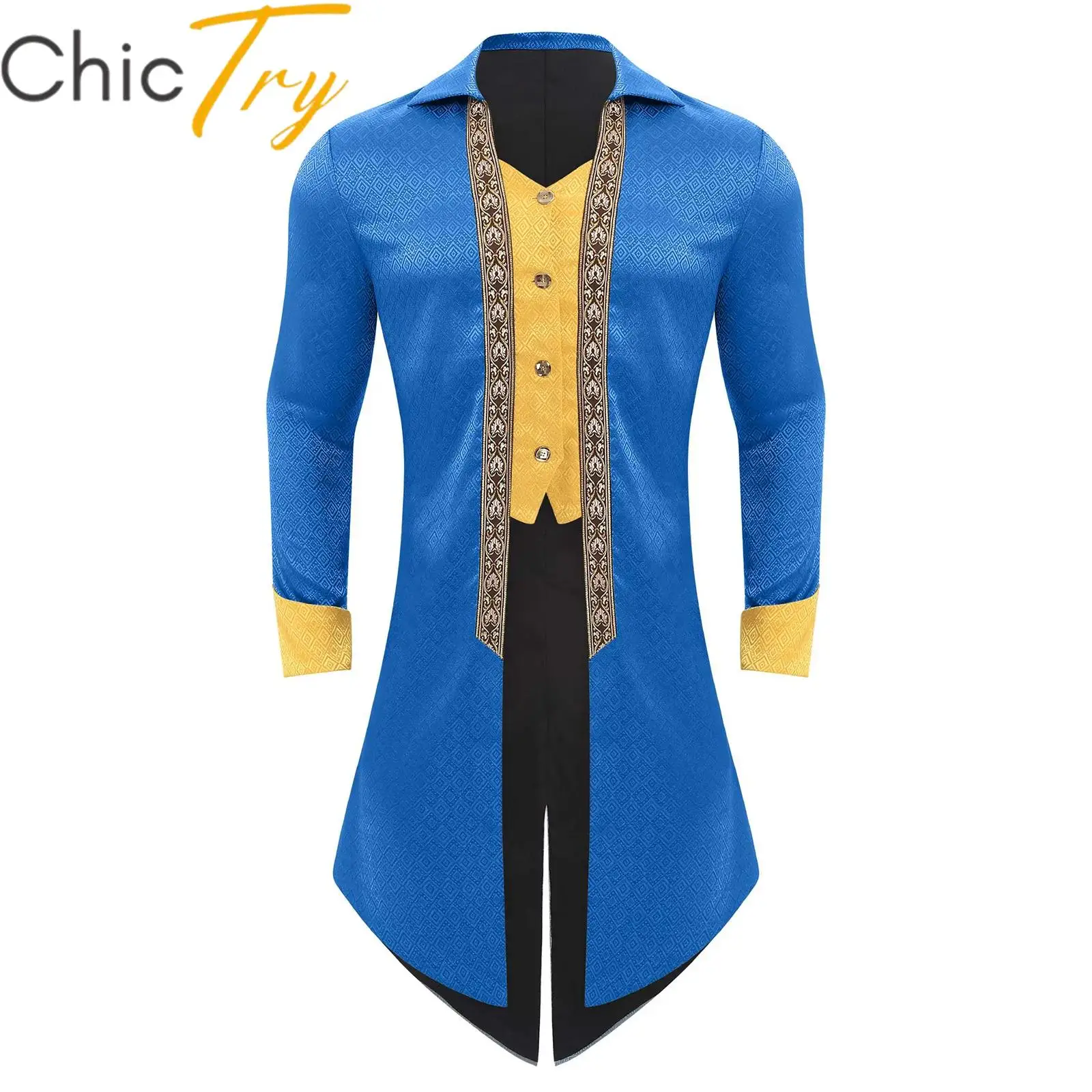 

Adults Mens Halloween Medieval Tailcoat Carnival Roleplay Jacket Turn Down Collar Long Sleeves Color Block Themed Party Dress Up