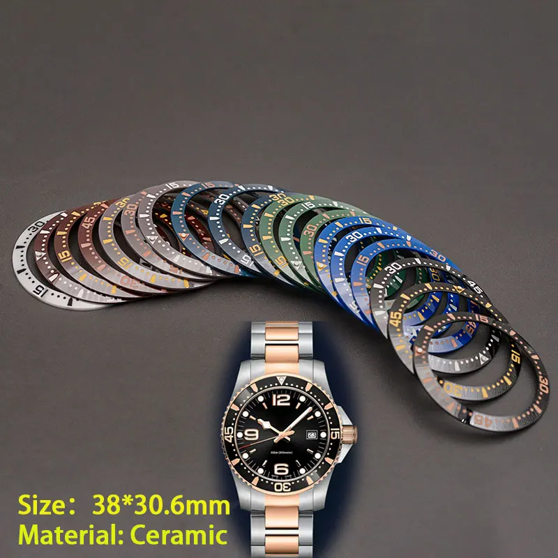 38*30.6mm 38mm Watch Ceramic Bezel Insert Fit LONGIN HydroConquest  Men's Watch Case Ceramic Bezel Repair Parts  Aftermarket