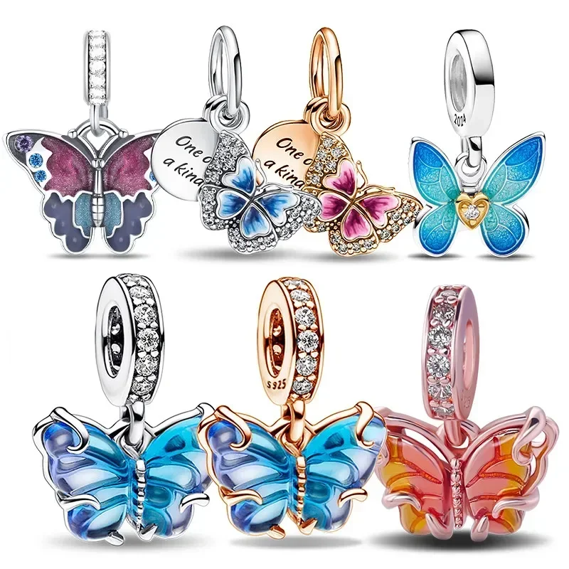 925 prata esterlina colorido borboleta abelha inseto charme contas adequado para pulseira original feminino fino diy jóias fazendo