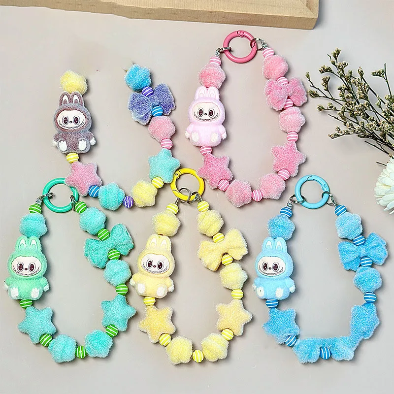 New Labubu creative keychain hand-painted beaded charm teenage heart labubu backpack accessories pendant gift