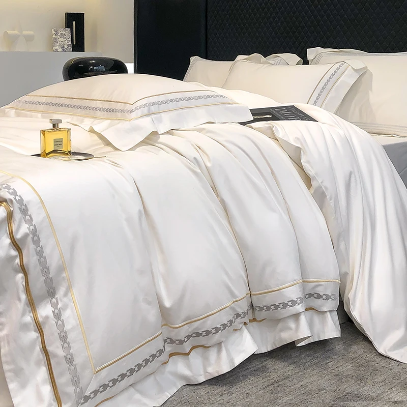 Long-staple cotton pure cotton bedding set of four, high-end hotel style, bed sheet and quilt cover, simple