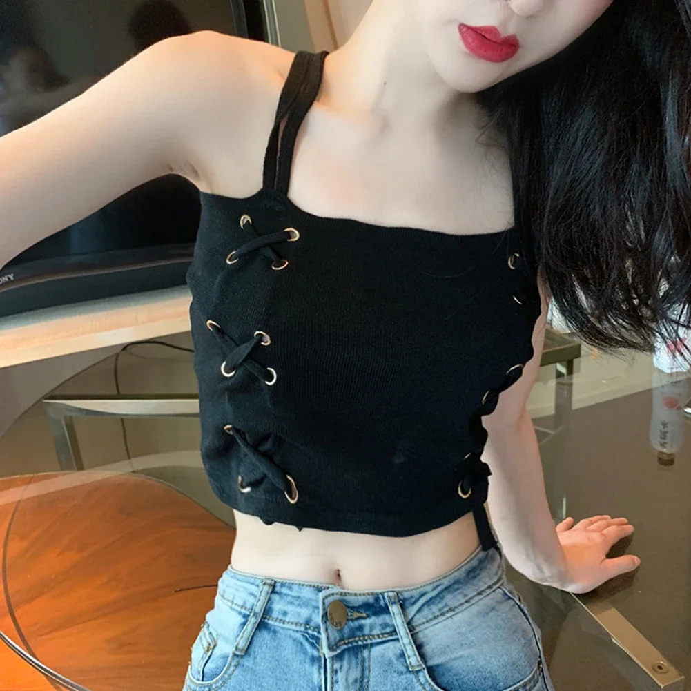 Backless Crop Top Hot Girl Camisole Slightly Elastic Fabric Solid Color Style Suitable For Vacation Applicable For Female