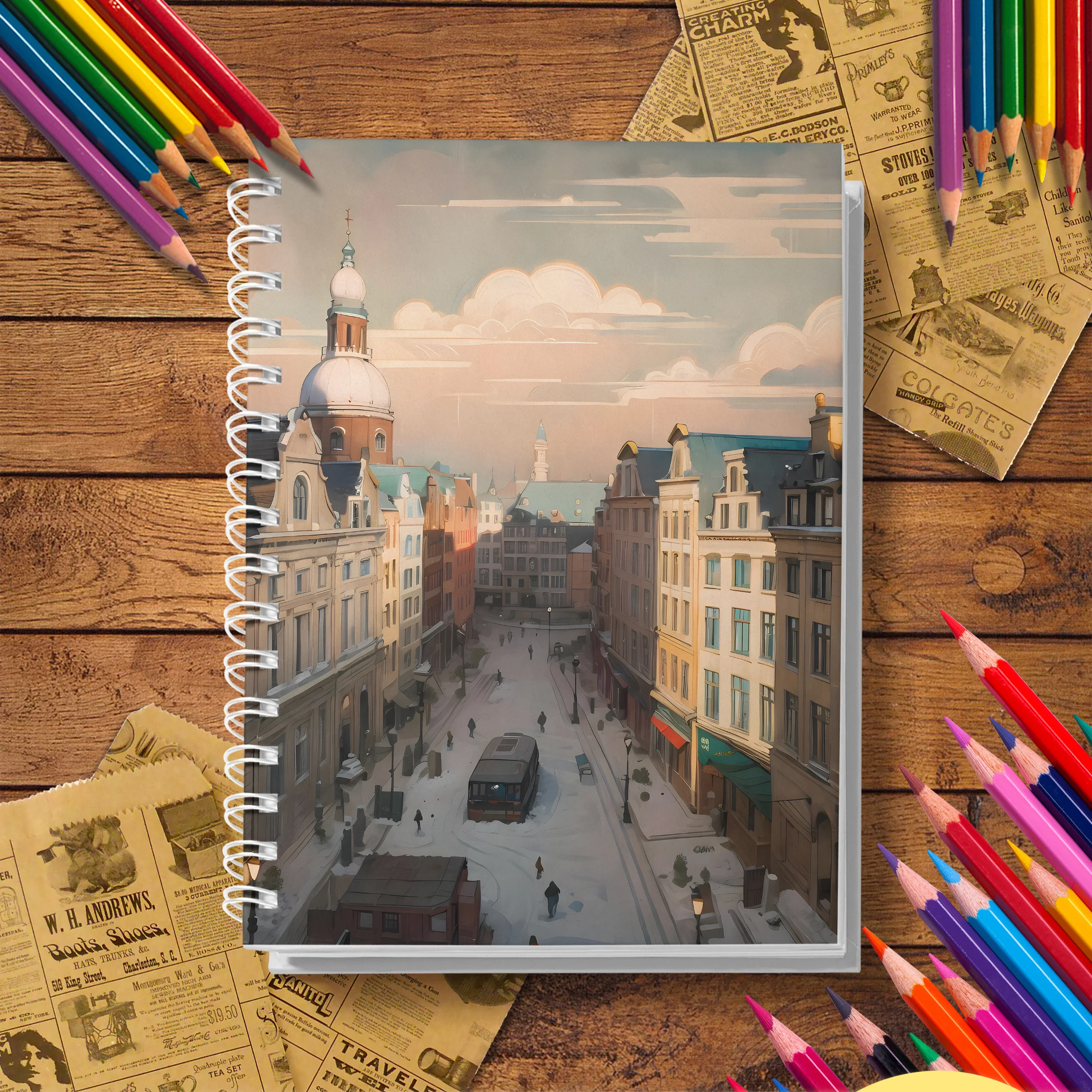 1 Pc Architectural Street Scene Adult Coloring Book, Thick Paper, Gift of Taste and Thought