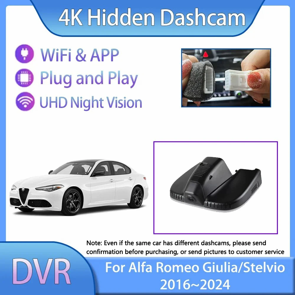 For Alfa Romeo Giulia Stelvio 952 949 2019 2022 2016~2024 Front And Rear Camera DVR Hidden WiFi Driving Recorder Car Accessories