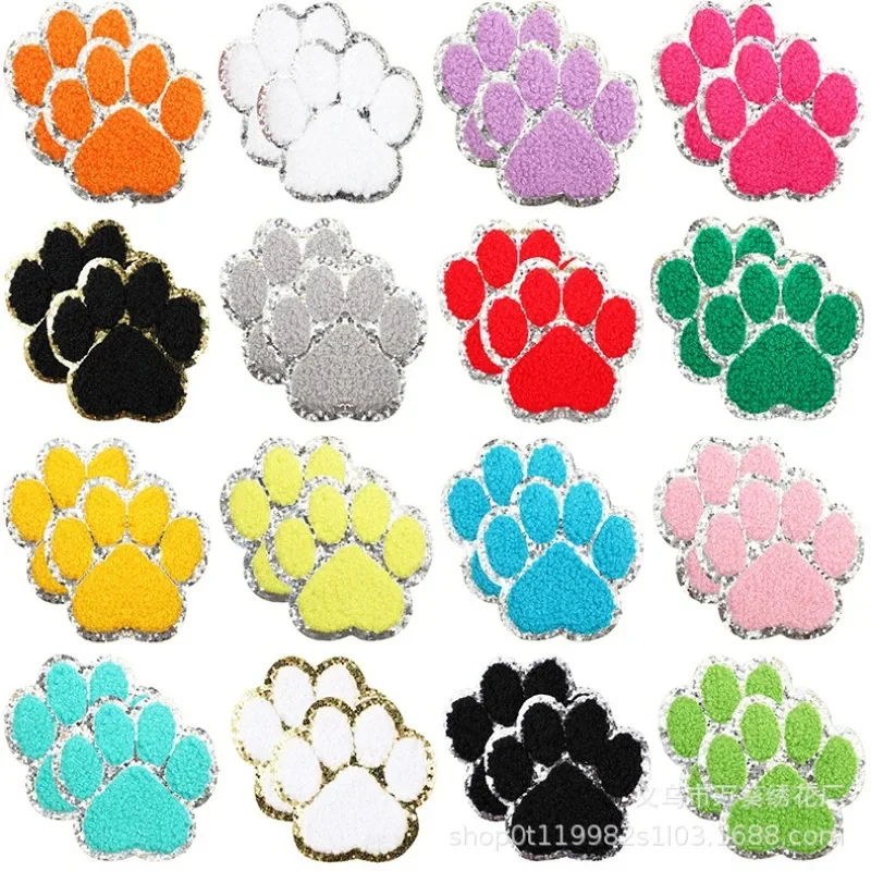 

50pcs/Lot Luxury Embroidery Patch Paw Golden Silver Chenille Towel Pet Travel Bag Shirt Clothing Decoration Accessory Craft Diy