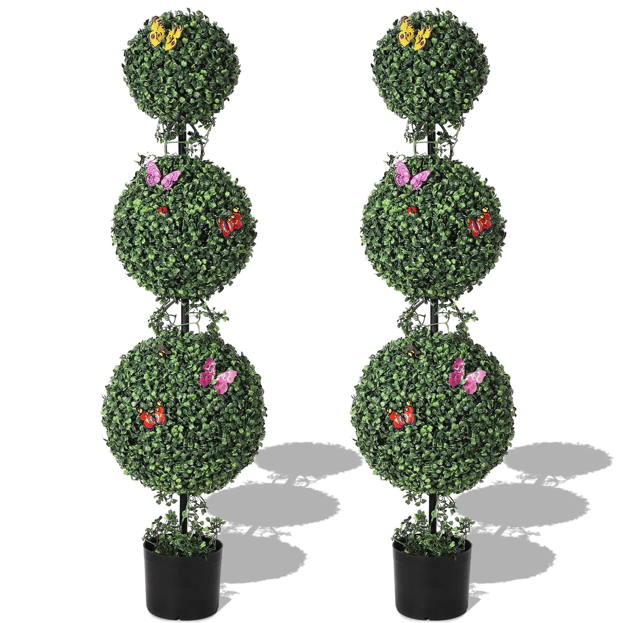 

2PCS Artificial Triple Ball Topiary Trees, Artificial Plants Outdoor with Vines & Insects Decoration, Topiary Balls Trees for Ho