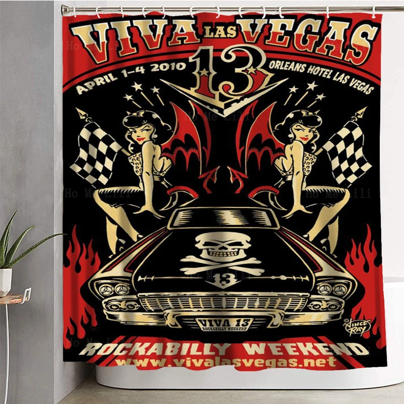 Flaming Hotrods Skulls Rock Pin Up Girl Hot Rod Cool Car Garage Art Shower Curtain By Ho Me Lili For Bathroom Decor With Hooks