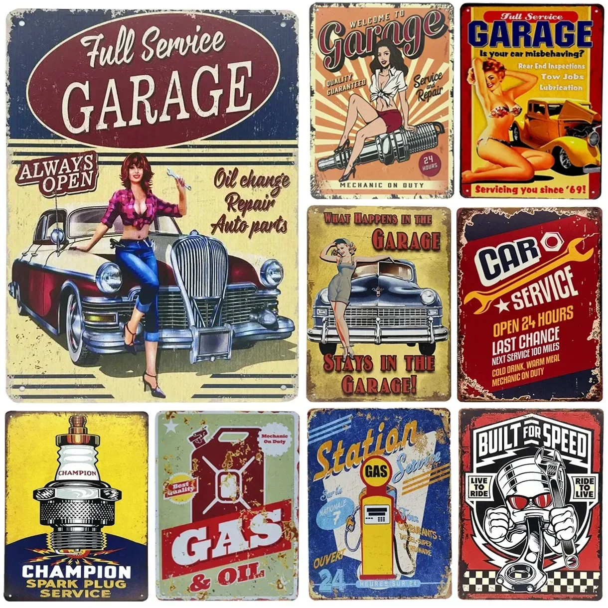 Plaque Metal Tin Signs Full Service Garage Wall Decoration Vintage Posters Iron Painting for Man Cave Home Cafe Garden Club Bar