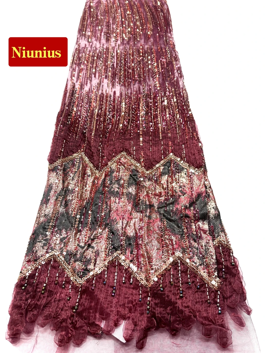 

2026Best Quality Elegant Soft Jacquard Chiffon with Stones Lace - Premium Fabric for Wedding & Evening DressesNN2786_R