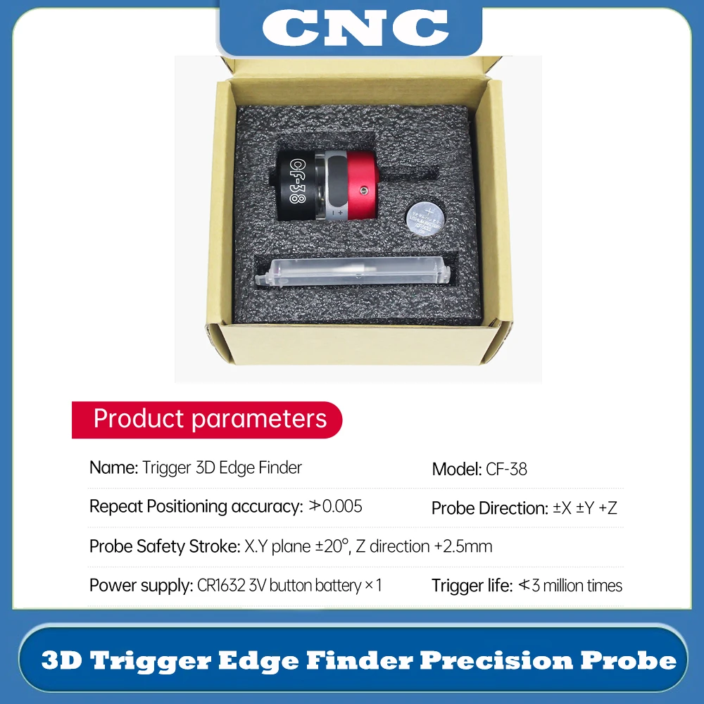 The CNC 3D Trigger Edge Finder High Precision Touch Probe CNC Milling Machine Three-coordinate Centring Rod Tool Setter CF-38