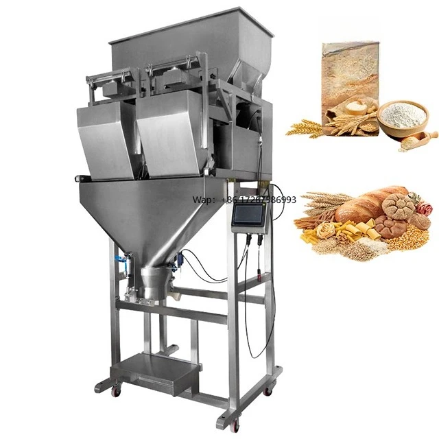 ماكينة تعبئة وتغليف أغذية الحبوب ذات مقياس خطي برأسين ماكينة تعبئة وتغليف الدقيق 5 كجم أوتوماتيكية #1