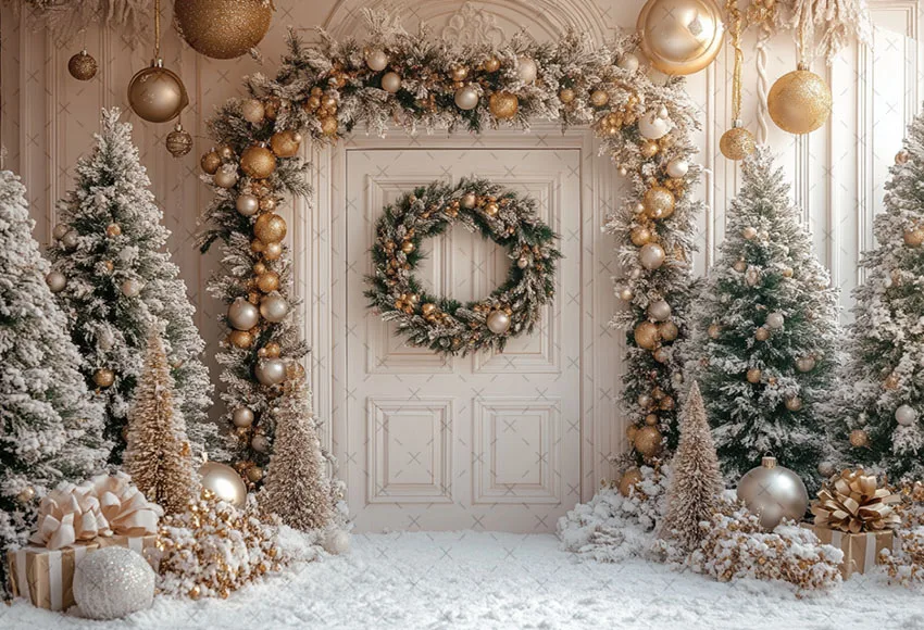 Mehofond التصوير خلفية الشتاء عيد الميلاد الأبيض الخشب الباب هدية شجرة عيد الميلاد الاطفال الأسرة صورة ديكور خلفية استوديو الصور