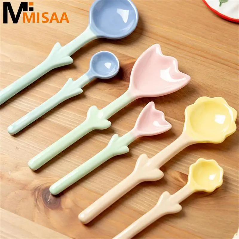 Coffee Spoon Three-dimensional Beautiful Creative Tableware Dessert Spoon Light Luxury Retro Ceramic Ins-style Kitchen Products