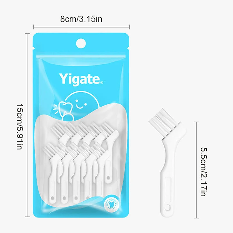 15×10Pcs/Bag Mini Denture Cleaning Brush False Teeth Brush Multi-Layered Bristles Non-Slip Ergonomic Orthodontic Oral Care