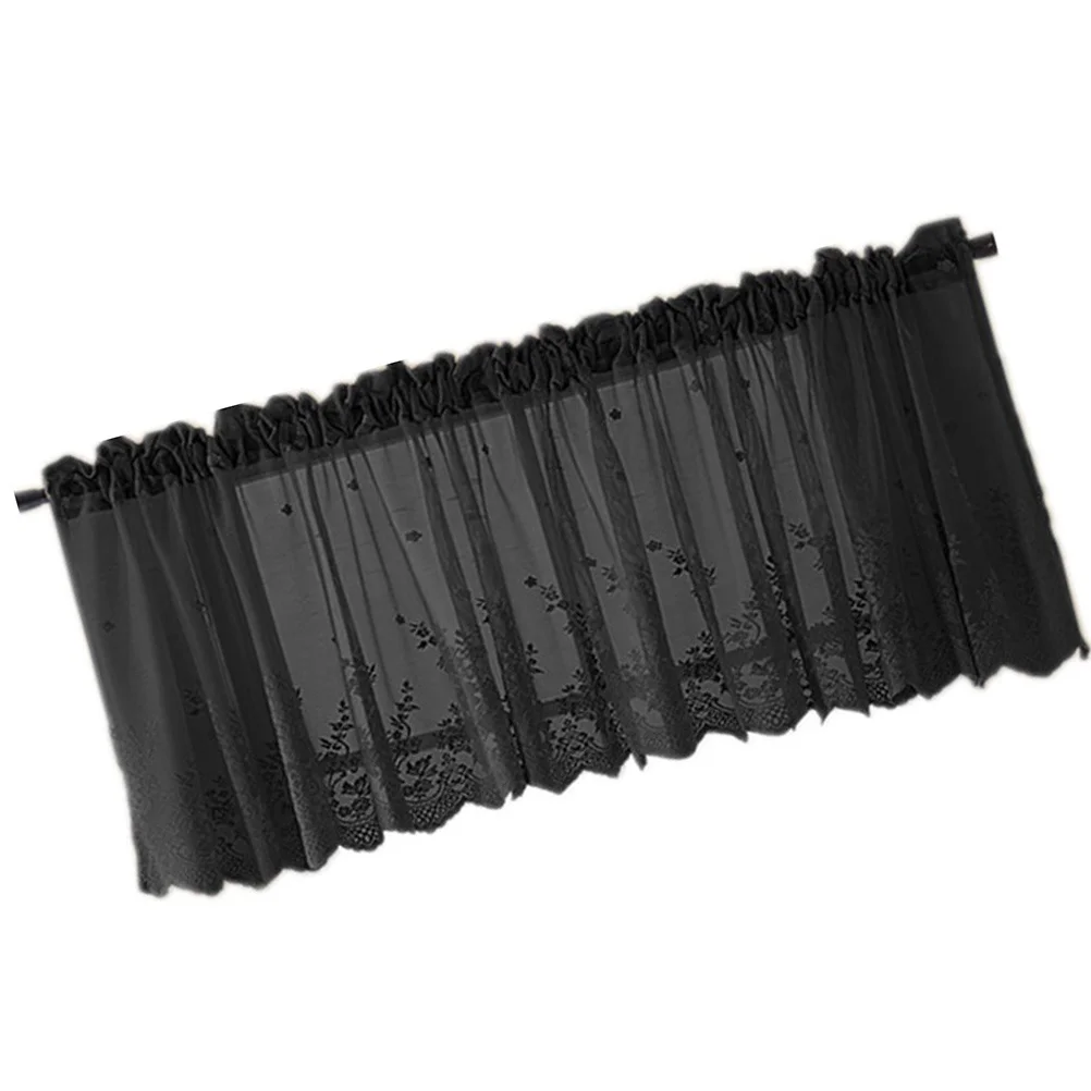 

Short Lace Curtains Curtain Light Filtering Ventilated Black 137X61Cm For Kitchen Balcony Bedroom Toilet Sun Proof