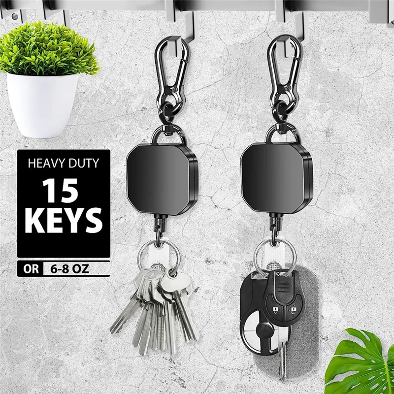 AEE7-Keychain Heavy Duty Metal ID Badge Holder Key Reel Carabiner Keychain With Belt Clip