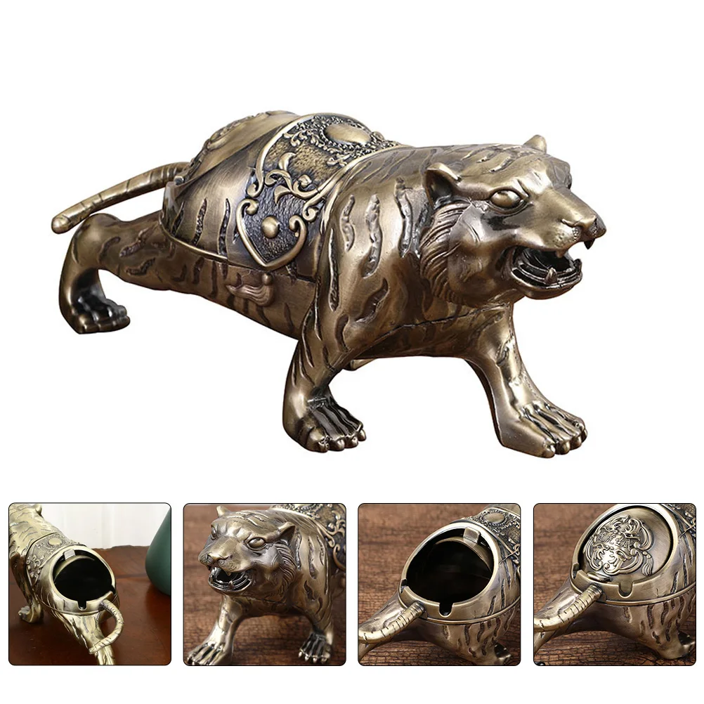 

1pcs Tiger Shape Alloy Decor Ashtray Adornment Home Office Vintage Ornament Safe Ashtray Ornament Portable