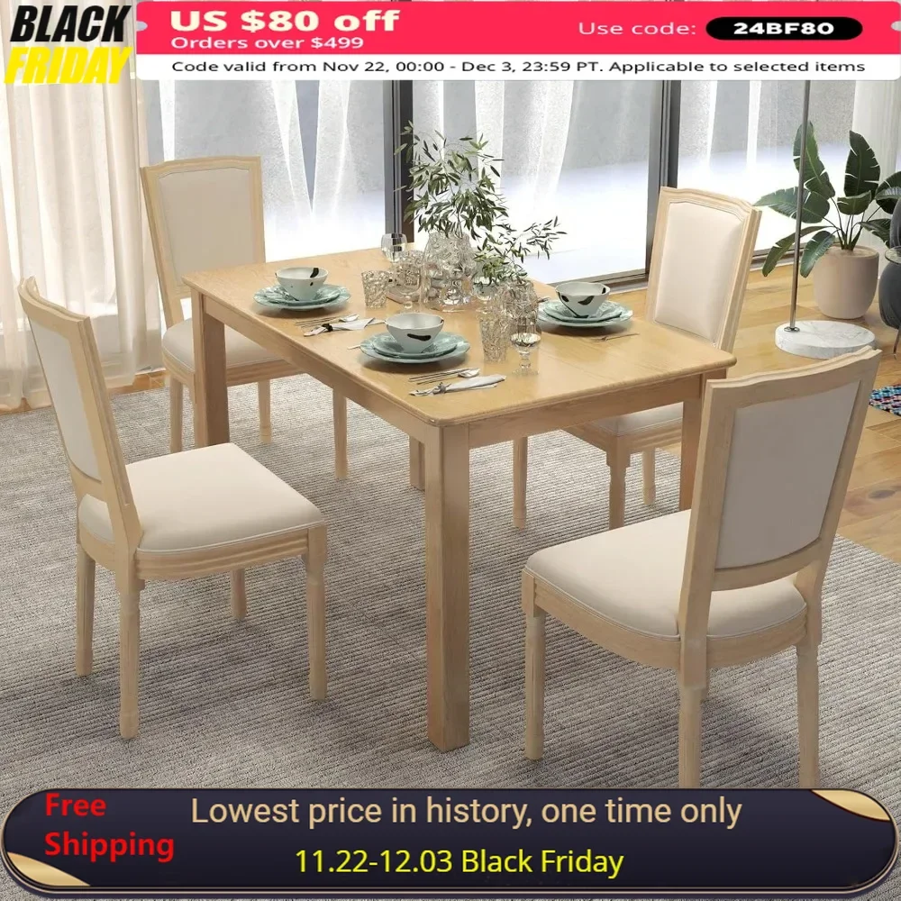 Dining Chair Set of 4 with Padded Seat & Back, Rubber Wood Frame, Max Load 330 Lbs, French Armless Wood Dining Chair