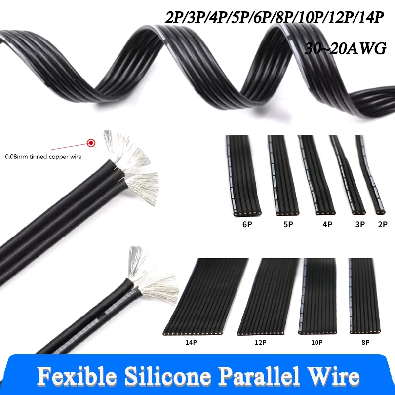 

Fexible Copper Cable 30/28/26/24/22/20AWG Cables 2/5/20m Silicone Parallel Wire High Temperature Resistant 2/3/4/5/6/8/10/12/14P