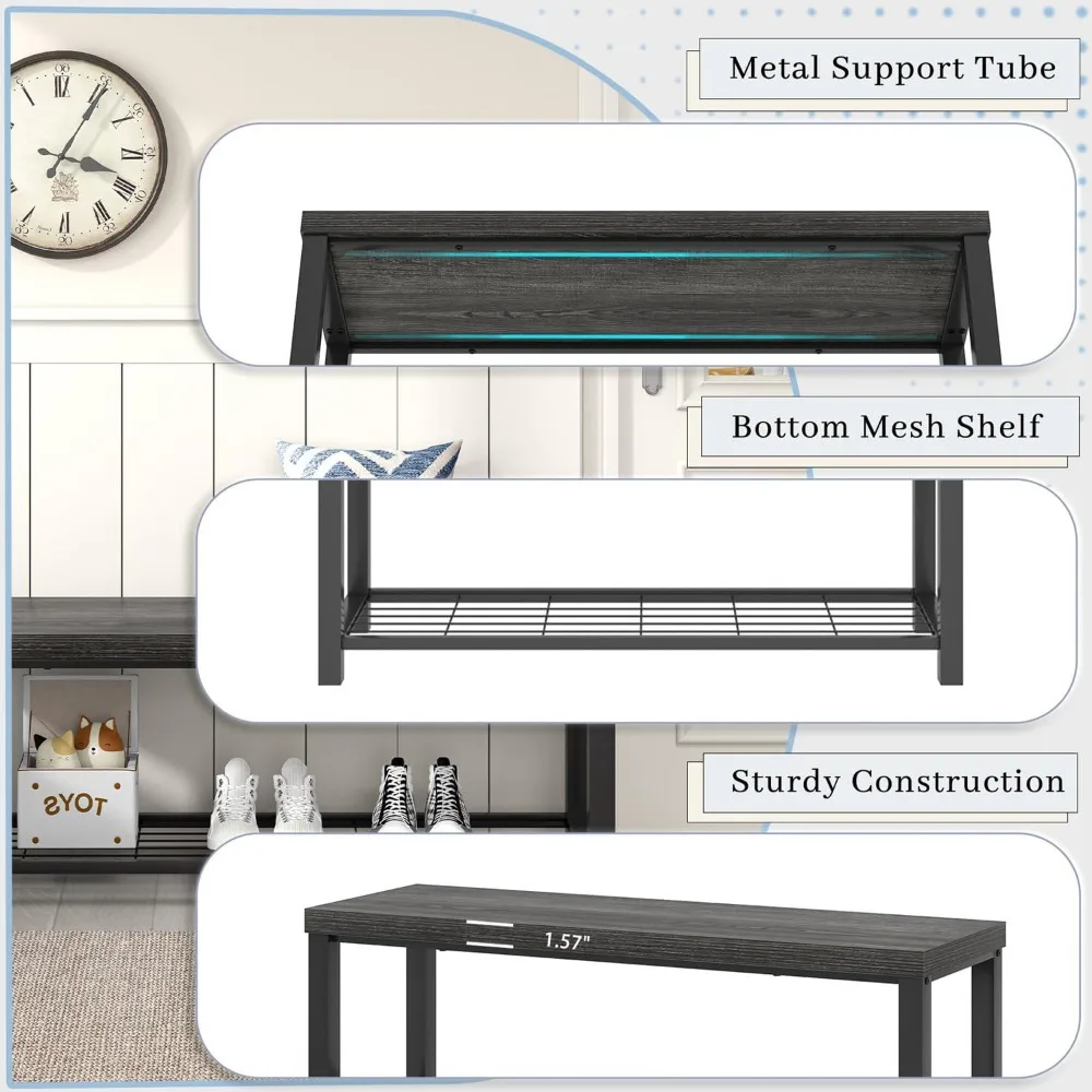 مقعد تخزين الأحذية الحديث مع رف معدني، أثاث المدخل على الطراز الصناعي لغرف النوم والممرات وغرف المعيشة #6