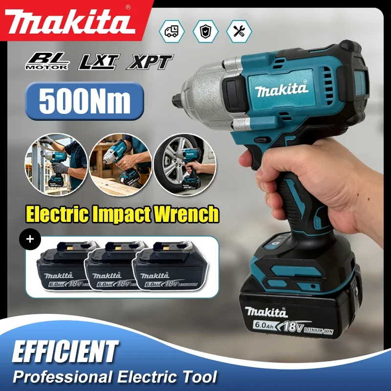 

Makita Brushless Cordless Impact Wrench 500Nm High Torque Square Drive Electric Impact Gun For Car Tire Repair Construction
