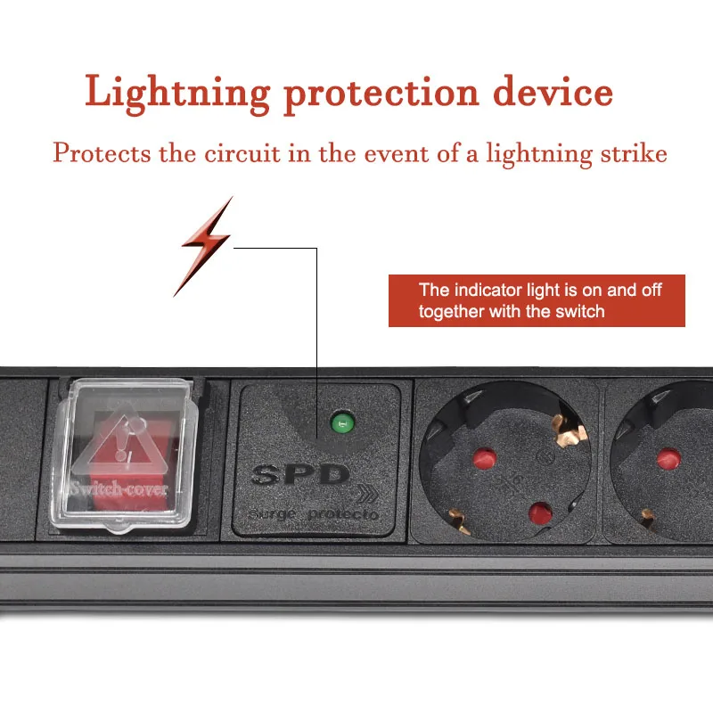 PDU Power Strip Distribution Cabinet 2-10 Way German Socket Break Switch Aluminum alloy shell C14 port Surge protection