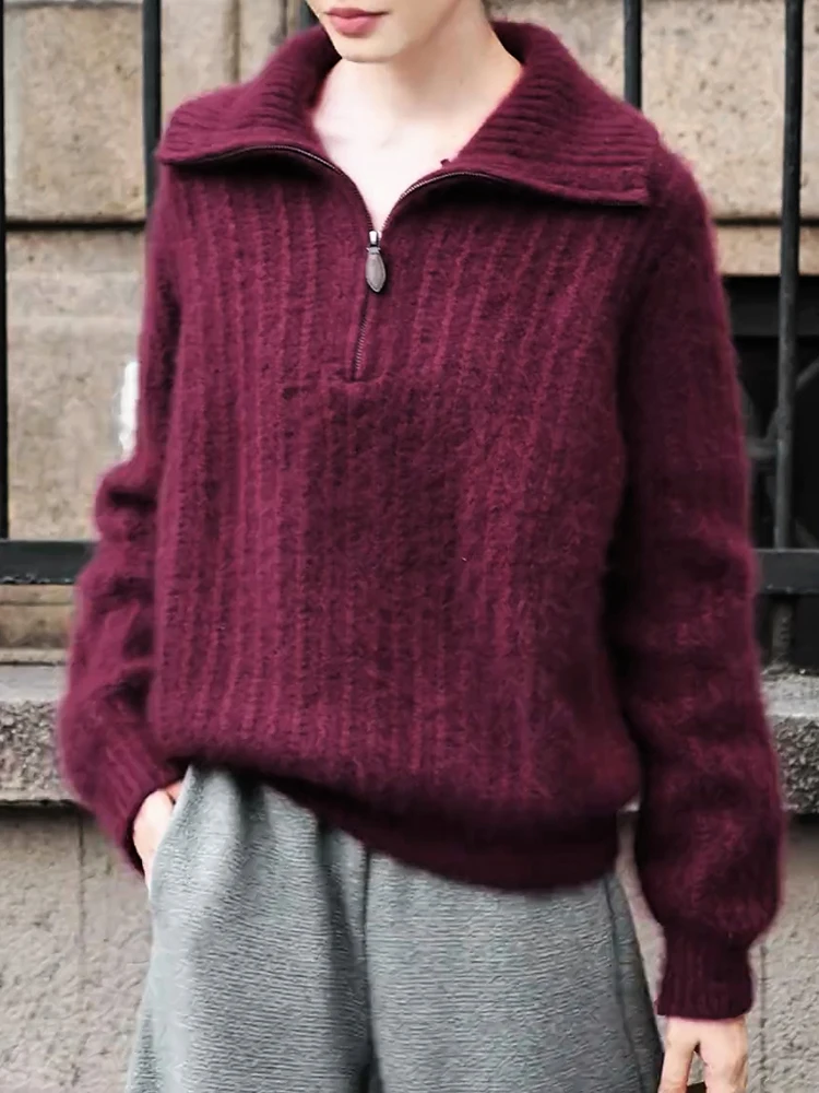 

Винтажный вязаный джемпер Ele для женщин: модный, теплый, с длинным рукавом, свободного кроя, для повседневной носки