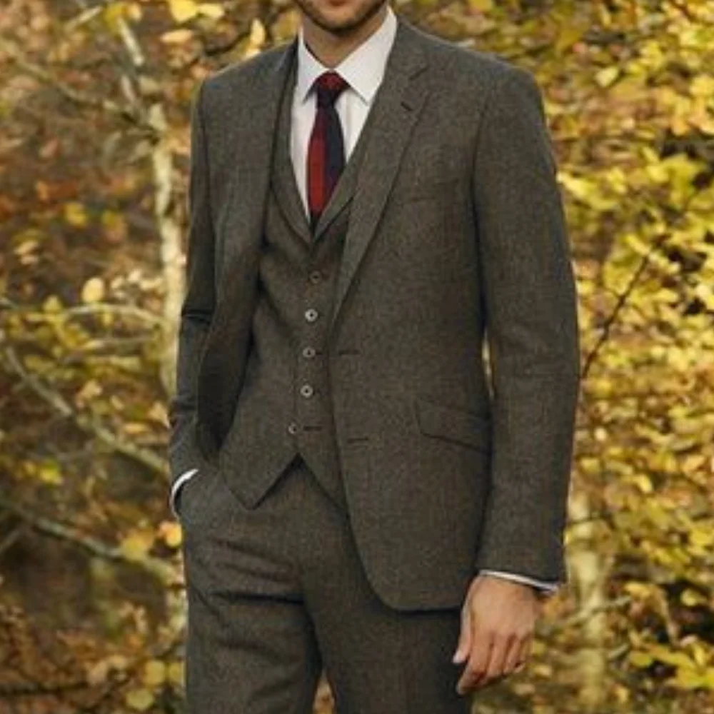 Costume 3 Pièces Personnalisé en Tweed Gris Foncé pour Homme, Veste et Pantalon Slim Fit, Smoking, GlaGroom, ixde Bal