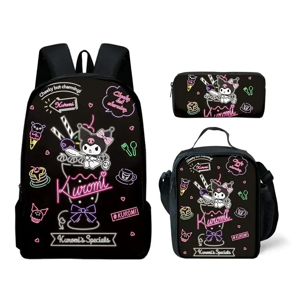 3D 3PC-Set New Product Sanrio Kuromi Backpack Sanrio Backpack Pencil Bag Student School Bag Primary and Middle School Students