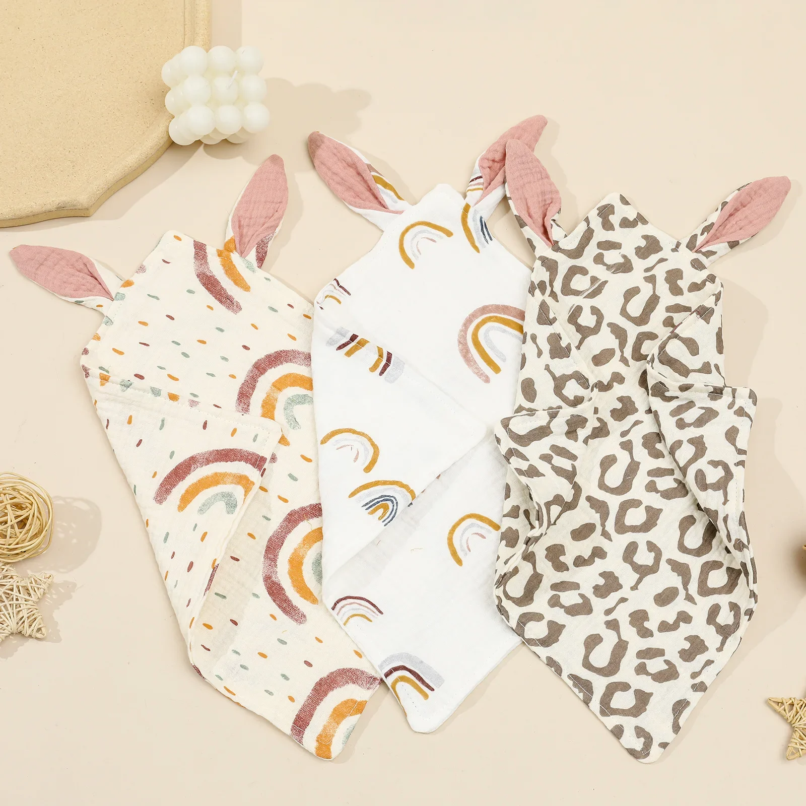 Baby Print Burp Cloth Cute Rabbit Ear Cotton Gauze Comfort Towel Newborn Sleeping Doll Soothe Appease Doll Pure Cotton Towel Bib