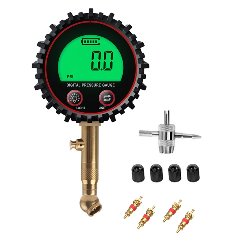 

Digital Tire Pressure Gauge Psi Bar Kpa Kgf/cm² Flexible Hose Angled Chuck