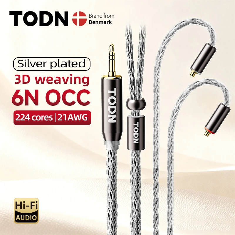 TODN HiFi 16 Core 6N OCC Silver Plating Conductor Replace Earphone Cable MMCX/2Pin 4.4mm 3.5mm for Carat Tangzu Fudu HOLA