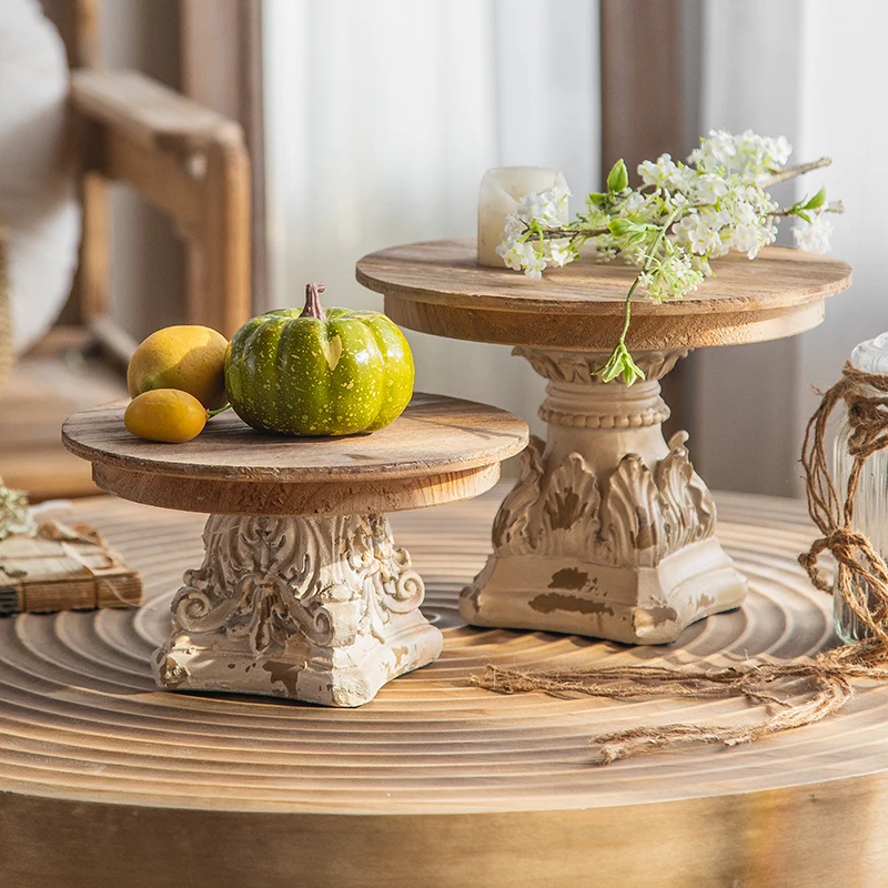 Fruit tray Distress Wooden Pendant wedding ornaments Weathered White Risers Carving Column dessert display stand