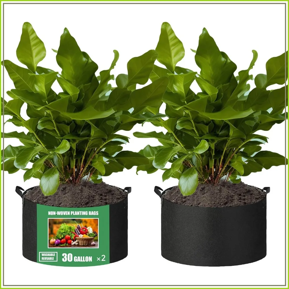 2-Pack 30 Gallon Heavy Duty Fabric Grow Bags with Handles, 300G Thickened Nonwoven, Reusable for Vegetables, Fruits & Flowers