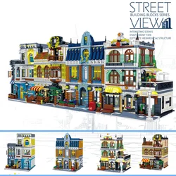 City Buildings Sets Coffee Shop House Hotel Architecture Restaurant Store Building Blocks City Street View Bricks Toys