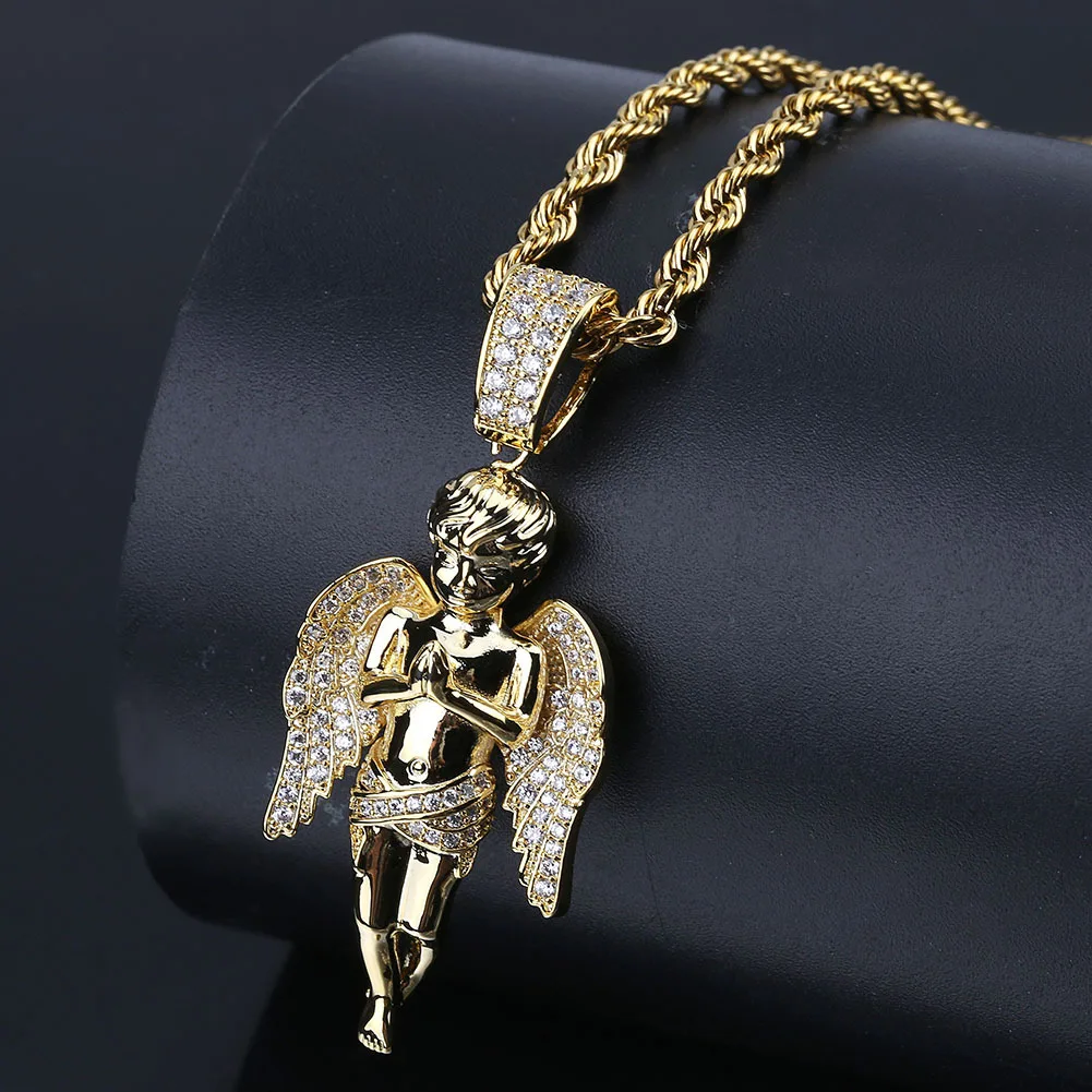 

Hip Hop Men Women Pendant Necklace Gold Color Plated Iced Out Micro Pave CZ Stones Angel Pendants Necklaces Lover's Gift Bling