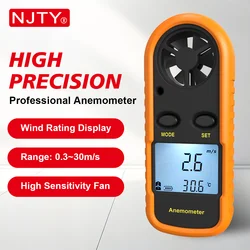 Digital Anemometer 0-30m/s Wind Speed Meter Mini Air Velocity Airflow -10°C ~ 45°C Temperature Tester with LCD Backlight Lanyard