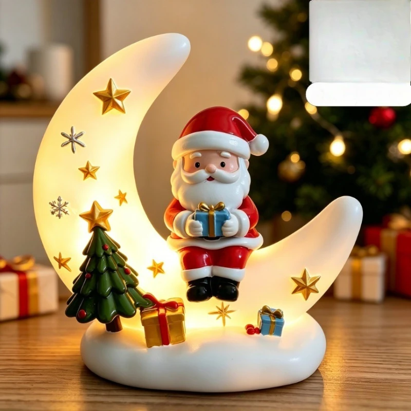 Christmas Moon Night Lamp Santa Reindeer Snowman – Home Figurine Living Room Bedroom Gift Decor