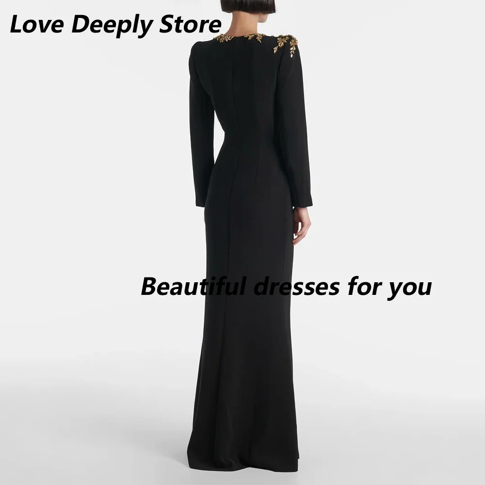 Black Evening Dress Long Sleeves Crystals O Neck Luxury Party Gowns for Women Trumpet Elegant Wedding Party Dress Customized