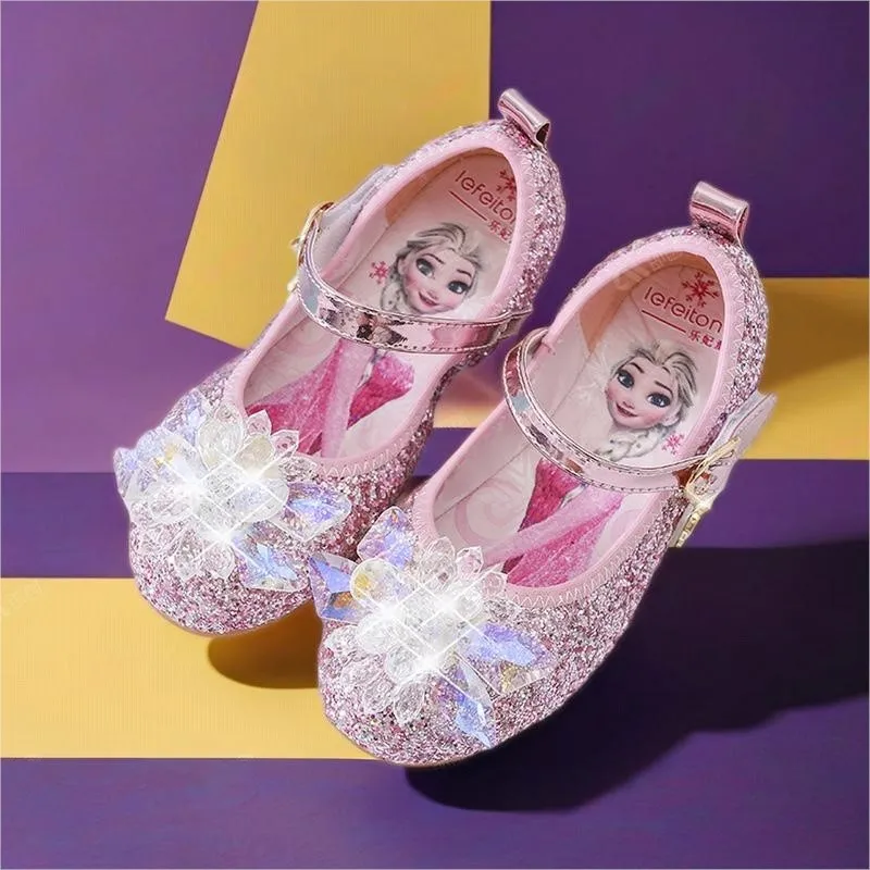 Sandal datar anak perempuan, sandal Elsa Frozen, untuk anak perempuan, sepatu dansa pesta, sandal putri Frozen, sandal bersinar