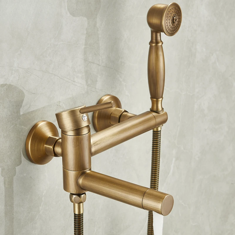 Antique all-copper shower set, simple bathroom nozzle, wall-mounted bath tub faucet, hot and cold water mixing valve