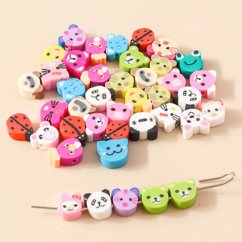 Leslie 30/50/100 Stück Mix Tierperlen (Hund, Katze, Frosch, Bär) aus Ton für Anhänger, Schmuckherstellung, Halsketten, Armbänder, Zubehör, DIY – Detail 10