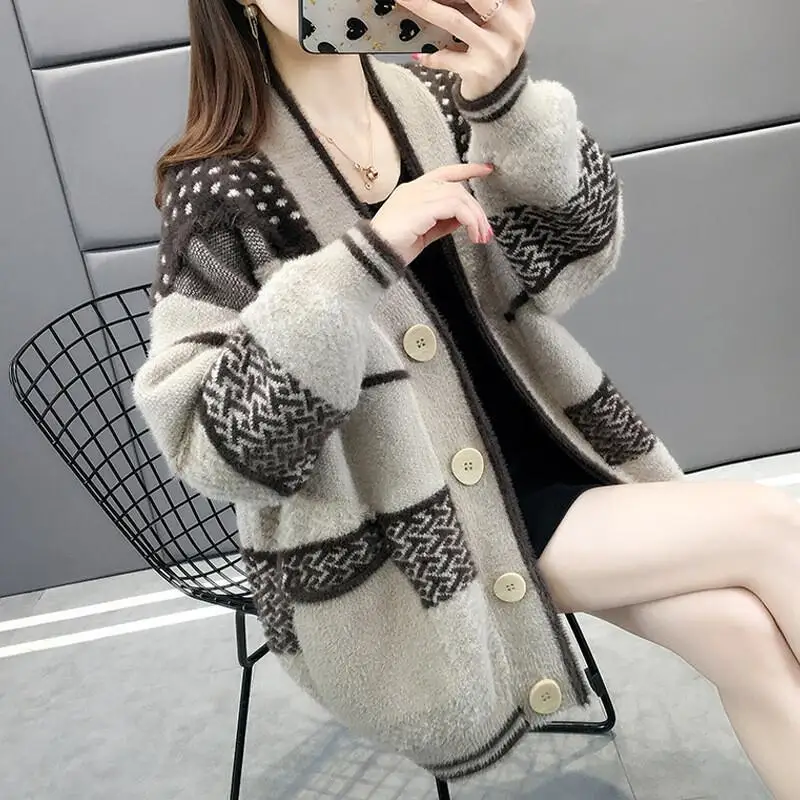 

Cardigan Sweater Coat korean popular women's clothes Knitwear Woman clothes winter 2025 Short Loose Thick cozy tops