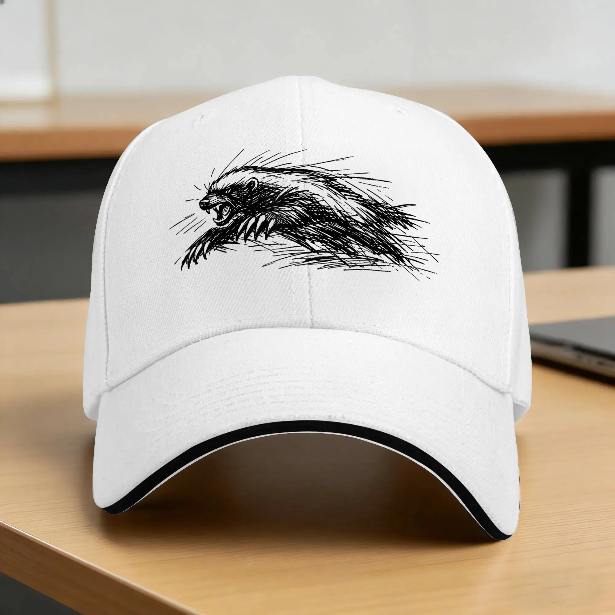 Honey Badger Scribble Sketch Aggressive Angry Wild Animal Casual Baseball Cap Outdoor Sport Trucker Hat Summer Sun Baseball Caps