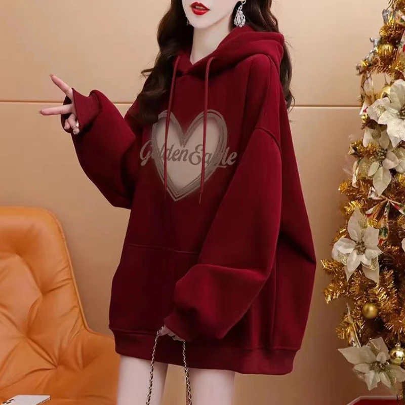 

Hooded Hoodie for Women in Autumn and Winter, Plush and Thickened 2024 New Loose and Warm Korean Casual Fashion Pullover Jacket