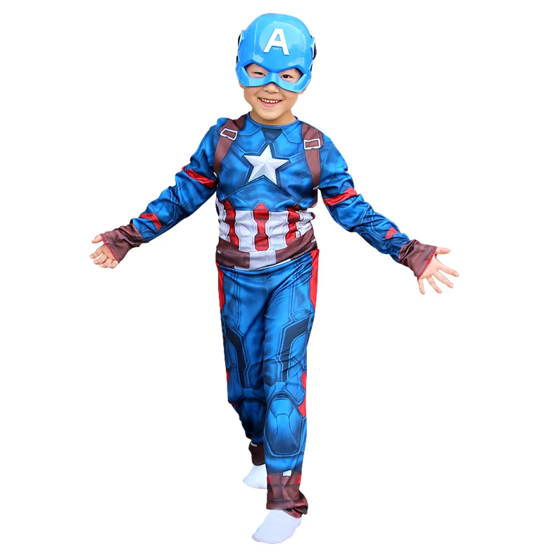 Superhero Captain America Cosplay Costume Bodysuit Kids Carnival Suit Dress Up